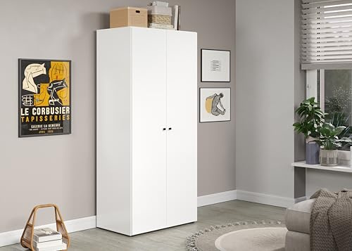 trendteam smart living Basics Kleiderschrank Weiß Garderobenschrank mit 2 Türen, 1 Hutablage und 1 Kleiderstange (BxHxT) 81 x 176 x 51 cm Moderner Stil