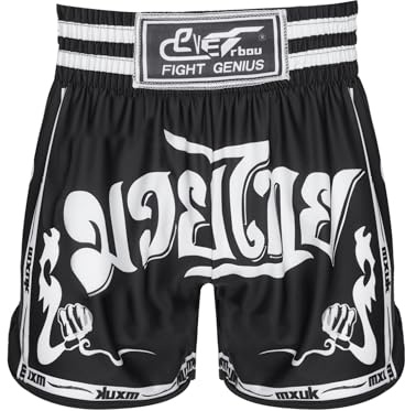 Kaerm Muay Thai Kurze Hose Kinder Jungen Thaiboxen Shorts MMA Kampf Kickboxen Sparring Boxenhose Kampfshorts Schwarz E 152-158