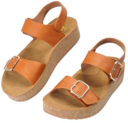 JOMIX Sandali da Donna con Zeppa in Sughero, Doppia Fibbia e Fascia Posteriore, Scarpe Estivi Comodi per la Spiaggia e il Tempo Libero WWS260452