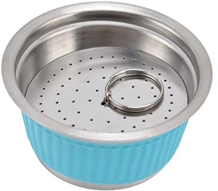 Ejoyous Återfyllbar Kaffekapselsats, Rostfritt Stål Återanvändbar Kaffekapselfilterkopp 53 Mm X 35 Mm med Jämn Utdragbar Silikonförseglingsborstesked för Hemmakontorsanvändare (Blå)