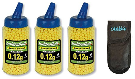 Outletdelocio. Pack 3 Biberónes 2000 balines PVC para Airsoft. Calibre 6mm 0,12 gr (Total 6000 Bolas) + Funda Portabalines