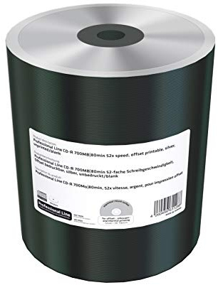 Professional Line CD-R 700Mb|80Min 52x Vitesse d'écriture Offset Imprimable, argenté, Non imprimé/Vierge, Lot de 100