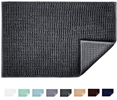 Jaritto Alfombra de Baño Antideslizante Alfombrilla de Baño Absorbente Tapete del Piso de Microfibra de Chenilla Lavable a Máquina Suave para Salida de la Ducha Inodoro Cocina 40 x 60 cm (Gris Oscuro)
