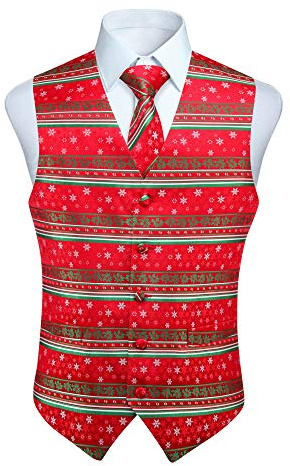 Enlision Chaleco de Navidad para hombre Festive Happy Red Chalecos Corbata Pañuelo Chaleco Conjunto de traje