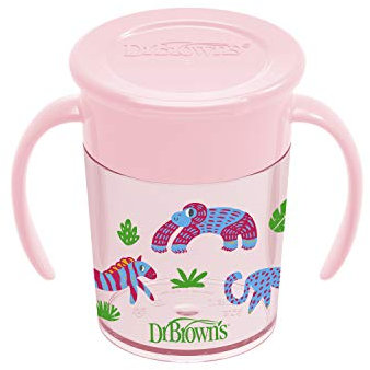 Dr. Brown's Milestones Cheers360 Trinkbecher mit Griffen für einfachen Griff und auslaufsicheres Lernen, rosa, 200 ml