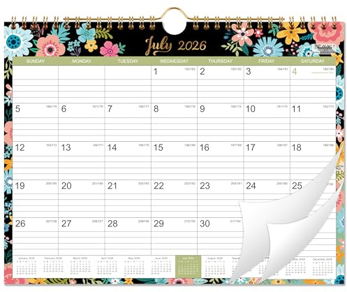 Calendar 2026-2027 - Wall Calendar 2026-2027 with 18 Months, Jul. 2026 - Dec. 2027, Wall Calendar with Twin-Wire Binding + 11 x 8.5 + Hanging Hook + Ruled Blocks with Julian Dates - Black Floral