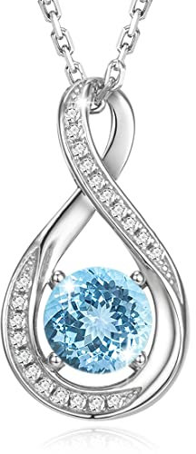 GEMLANTO 925 Sterling Silber Erstellt Aquamarin Halskette März Geburtsstein Halsketten für Frauen Infinity Zierliche Geburtstag Jubiläum Schmuck Geschenke für Sie 40+5cm