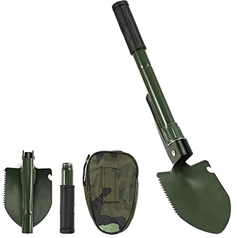 Lewpox Pala plegable, multifuncional, portátil, duradera, inoxidable, pala de camping, pala desmontable, para todoterreno, pesca, jardinería