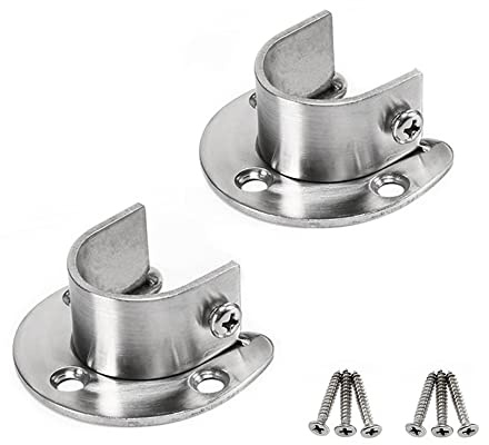 KAFENDA 2pcs Wall Mounted Clothes Pole Rack, Clothes Rod Rack, Wardrobe Rod End Socket, Shower Curtain Rod Socket, U Flange Rod Bracket for 1 inch diameter clothes rail