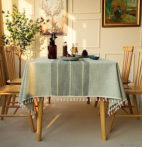 JaeMoose Nappe de Table rectangulaire en Coton et Lin Solide Broderie À Gland Coton Couverture De Table en Linge pour Cuisine Salle À Manger Décoration de Table (140 x 260 cm, Gris)