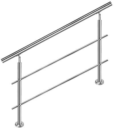 VA-Cerulean Corrimano in acciaio inox, ringhiera per scale, interni esterni, per scale, balcone, parapetto, ringhiera del balcone, 80 cm, 2 pali con 2 barre trasversali