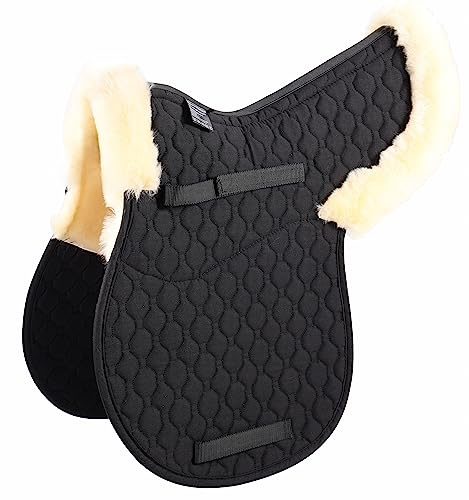 Merauno® Real Lamb wool Saddle Cushion Dressage and All-Purpose Cushion with Real Lamb wool and Quilted Cotton High Withers Spine clean (VSS Natural Lamb wool+Black Quilted Cotton)