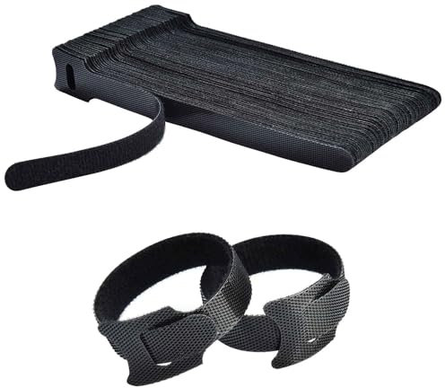 YHT 50Pcs Black Nylon Cable Ties,Reusable Cable Straps for TV,Computer and Earphone,Adjustable Fastening Tie for Cable Management,Home and Office