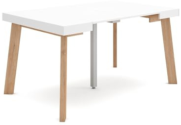 Skraut Home | Table Console Extensible | Console Meuble | 140 | pour 6 Personnes | Pieds en Bois | Style Moderne | Blanc