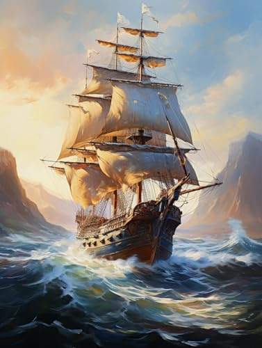 Handgemalte Wandbilder Segelschiff segelt auf dem Meer,40*60cm Leinwand Bilder Kunstdrucke Leinwanddruck Wandkunst Leinwand Malerei Poster Abstraktes Bild Zuhause Wohnzimmer Schlafzimmer Dekorationen