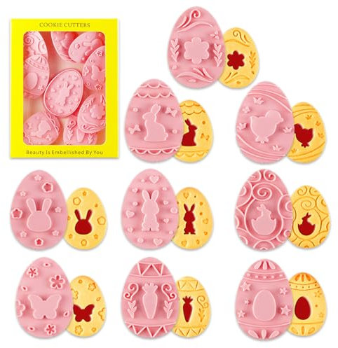 Zamety 9 Stück Ostereier Ausstechformen Ostern Set, Ausstecher Ostern Rosa, Osterhasen Ausstecher, Keksausstecher Ostern mit Kasten, Ausstecher Ostern, Hasen Ausstecher, Perfekt Ostergeschenk Ostern