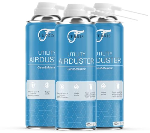 FERRIS | Luftdammvippsburk (3 x 400 ml) kraftfull tryckluftsdammvippa spray rengör och tar bort damm och skräp | användning på kontorsutrustning, elektronik, tangentbordsrengöring, kameralinsfläkt (3