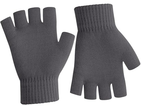 Guantes Sin Dedos Térmicos Para Mujer y Hombre, Mitones de Lana Para Invierno, Cortados Para Niño - Gris Oscuro
