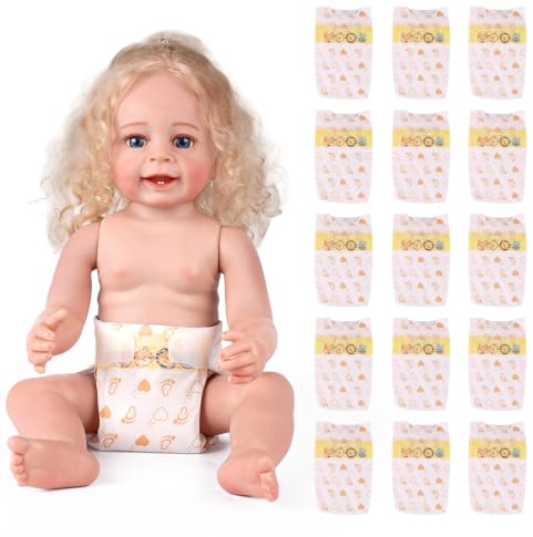 BABESIDE 15 Pcs Reborn Baby Doll Accessories Diapers Set for 17-24 Inch Dolls – Realistic Baby Doll Underwear with Cute Animal Pattern for Reborn Dolls
