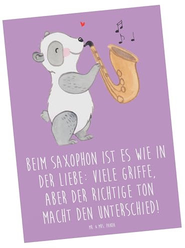 Mr. & Mrs. Panda Karte Saxophon Liebe - Geschenk, postkarten, Blues, Musik, Geburtstagskarten, Musiktechnik, Karten, Instrument, Einladungskarte, Lernen, Geburtstagskarte