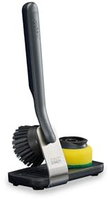Joseph Joseph SinkTech Set de Cepillo para Fregar Platos y Esponja, con Soporte de Acero Inoxidable, Cerdas Robustas, Cabezal Reemplazable