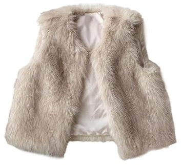 MakeMeChic Women's Faux Fur Vest Tops Fuzzy Sleeveless Fur Jacket Coat Outerwear Apricot Small