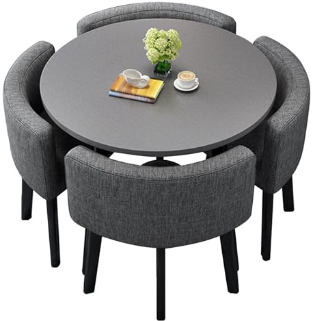 SBCWH Reception Negotiation Table and Chair Combination, Round Conference Desk, Dining Room Breakfast Bar, Office Meeting Room 1 Table 4 Chairs, for Home/Garden/Restaurant(Gray,70cm/27.5in)
