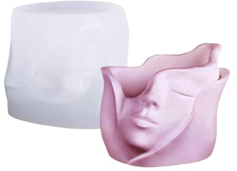 Rrlihjgu Moldes para jarrones de resina epoxi – Molde de silicona cara humana 3D para almacenamiento de velas, herramienta de moldeo antiadherente, organizador para artesanía doméstica para arcilla