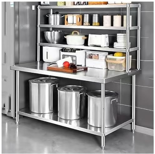 NQNFWCRJ Tavolo da Lavoro Multifunzionale in Acciaio Inossidabile per Cucine Commerciali Con Piano Di Lavoro Alto 160 centimeters E Ripiano a 3 Livelli Rinforzato Resistente E Facile da Pulire