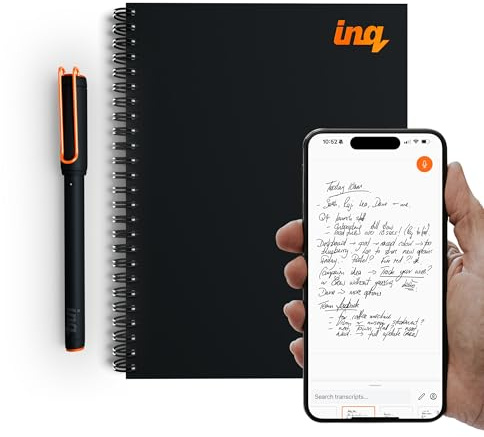 inq Juego de escritura inteligente, convierte la escritura a mano en texto, tinta real en papel real, toma de notas con IA, grabación de voz y transcripción, para iPhone y Android, bolígrafo
