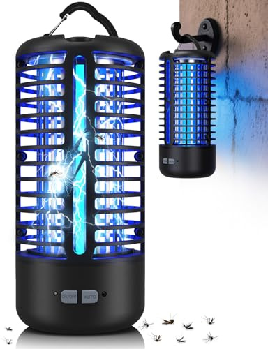 Lampe Anti Moustique, Tueur de Moustiques Électrique à 3000V, Rechargeable USB UV LED, Résistante à l'eau IPX4, Modèle Suspendu Parfaite pour Intérieur et Extérieur (Noir)