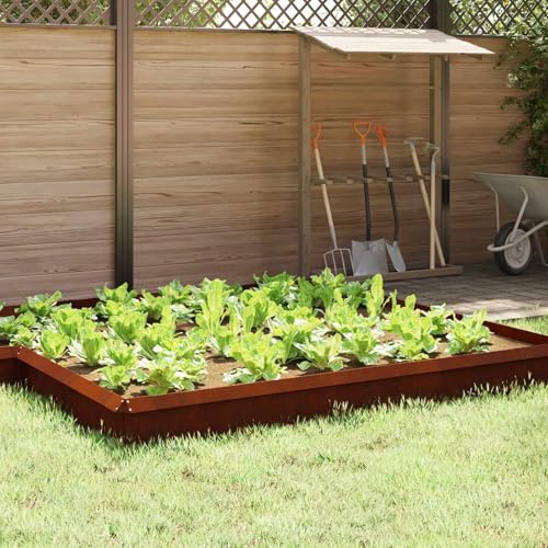 Mokuyary Snigelstaket 16 st rostat 50 x 3,5 x 25 cm, trädgårdskant för terrasser, bakgårdar