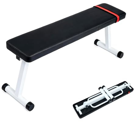 Banc plat pliable et plat, capacité de 199,6 kg, stable pour tous les types d'entraînement de force et banc de musculation, facile à assembler pour l'entraînement à la maison