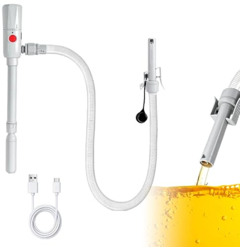 RNPKZ Bensinpump för behållare, 2,8 GPM elektrisk bensinpump, vätskeöverföringspump bilstopp, teleskopsugrör 30–43 cm, dubbel strömförsörjning (USB-C/AA), för bensindieselbränslen (vit)