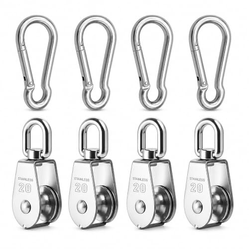 Zuuyye 8 stycken remrull-set, 304 rostfritt stål, inkl. 4 karbinhakar, 75 kg