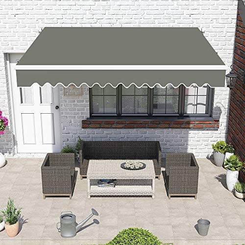 Green bay Grey DIY Manual Patio Awning, Retractable Gazebo Outdoor Canopy, Garden Sun Shade - 3m x 2.5m