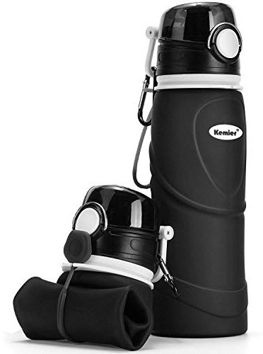 Bouteilles d'eau Pliables en Silicone de Kemier 750 mL, Sans BPA, Approuvées par La FDA. Bouteilles d'eau Pliables Pouvant s’Enrouler Pour Sports et Plein Air, étanches et à l'épreuve Des Fuites(Noir)