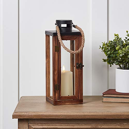 Lights4fun Holz Laterne mit TruGlow® LED Kerze batteriebetrieb Timer 34cm Innen Deko Zimmer