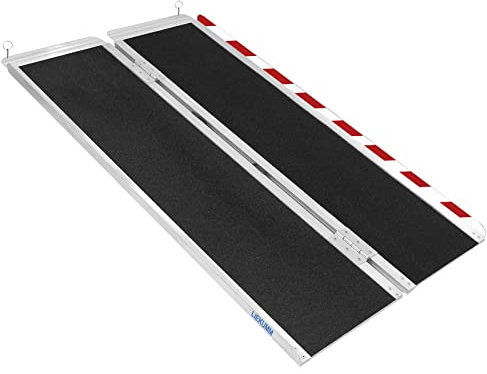 LIEKUMM 152 x 71,5cm, Rampe Rollstuhl, Belastbar bis 300kg, Rollstuhlrampe mit Rutschfester Oberfläche, Tragbare Rollstuhlrampe aus Aluminium, Rollstuhlklapprampe, Zuhause, Stufen, Treppen, Türöffnung
