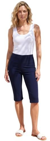 Roman Knee Length Shorts for Women UK - Ladies Cropped Capri Stretch Bengaline Pants Crop Trousers Summer Legging Lounge Essentials Elasticated Casual Clothes