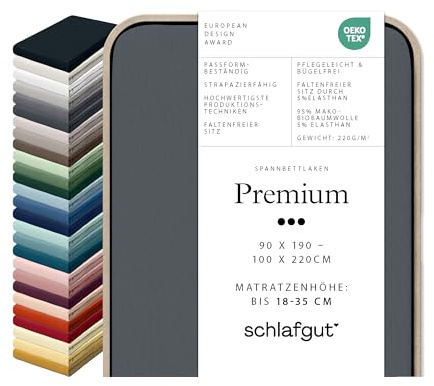 Schlafgut Premium Spannbettlaken 95% Mako Bio Baumwolle & 5% Elasthan Made in Green by Oeko Tex (90x190cm bis 100x220cm Matratzenhöhe von 18 bis 35 cm, Grey Deep)