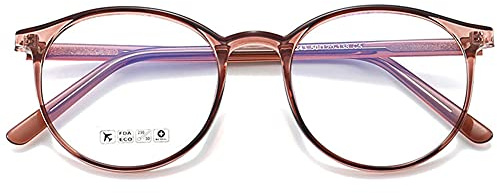 KOOSUFA Blåljusfilter glasögon retro rund ultralätt TR90 glasögonbågar anti-blåljus glasögon utan synlighet kvinnor datorglasögon gaming glasögon anti-trötthet med fodral, Mörkt te, 137mm
