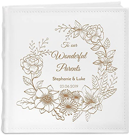 Maverton - Photo Album with writing space - Engraved photo book - Photo storage for 200 pictures - Great gift idea - Customized present for wedding - WREATH