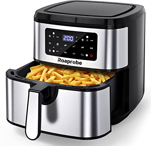 Freidora sin Aceite 7,5L, Roaprobe Freidora de aire, Air Fryer 1800W, on 9 Programas, Tiempo y Temperatura Ajustable, con Recetas para Patatas Fritas/Pollo Asado/Verduras, Sin BPA ni PFOA