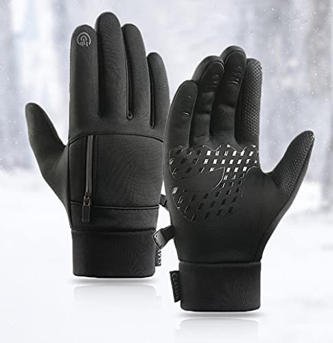 LAMOOER Fahrradhandschuhe Winter Warme Laufhandschuhe Touchscreen rutschfeste Fahrradhandschuhe für Herren Damen Autofahren Klettern Wandern Skifahren (Schwarz, XL)