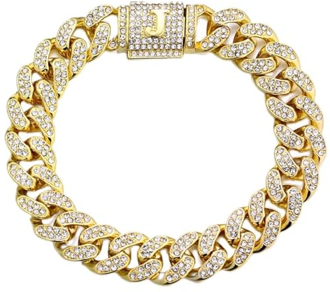 Halukakah Oltre 400 Diamanti Placcato Oro Reale 18 Carati/Platino Bracciale a Catena a Maglie Cubane per Uomo Donna,Diamanti Cluster Chiusura con Lettera a Bolla Iniziale 3D - Regalo per I Propri Cari