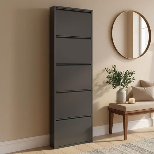 Dmora - Meuble à Chaussures Isidro, Meuble à Chaussures en métal, Armoire d'entrée Polyvalente, Rangement pour Chaussures, 50x15h172 cm, Noir