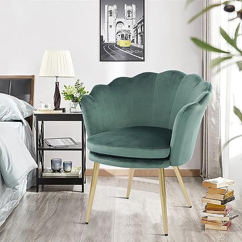 WOLMICS Schminktisch Stuhl aus Samt,Schreibtischstuhl Ergonomisch,Sessel Wohnzimmer mit Blütenblätter Rückenlehne,Schminkstuhl mit doppeltem Sitzpolster für Schlafzimmer/Schminkzimmer