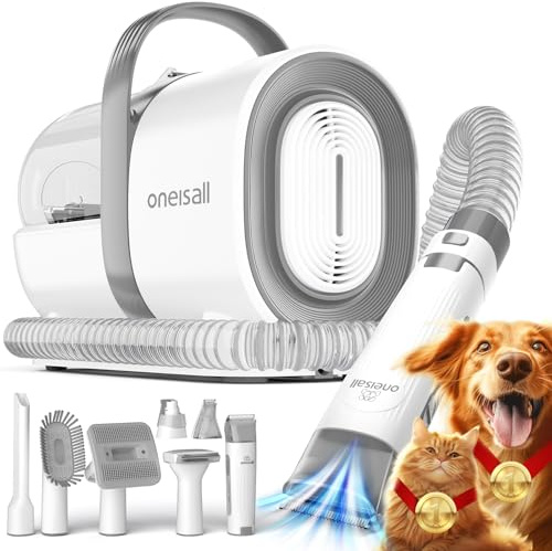 oneisall Aspirateur de poils de chien et kit de toilettage pour chien, aspirateur de toilettage pour animaux de compagnie avec broyeur à ongles, gobelet à poussière de 1,5 L (gris) (Gris)