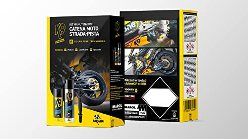 Bardahl - Kit Manutenzione Catene, Kit Speciale per Catena Moto da Strada-Pista, Anti-Usura e Ruggine, Allunga Vita Catena, Corona e Pignone, Resistenza Acqua, Spazzola Pulisci Catena